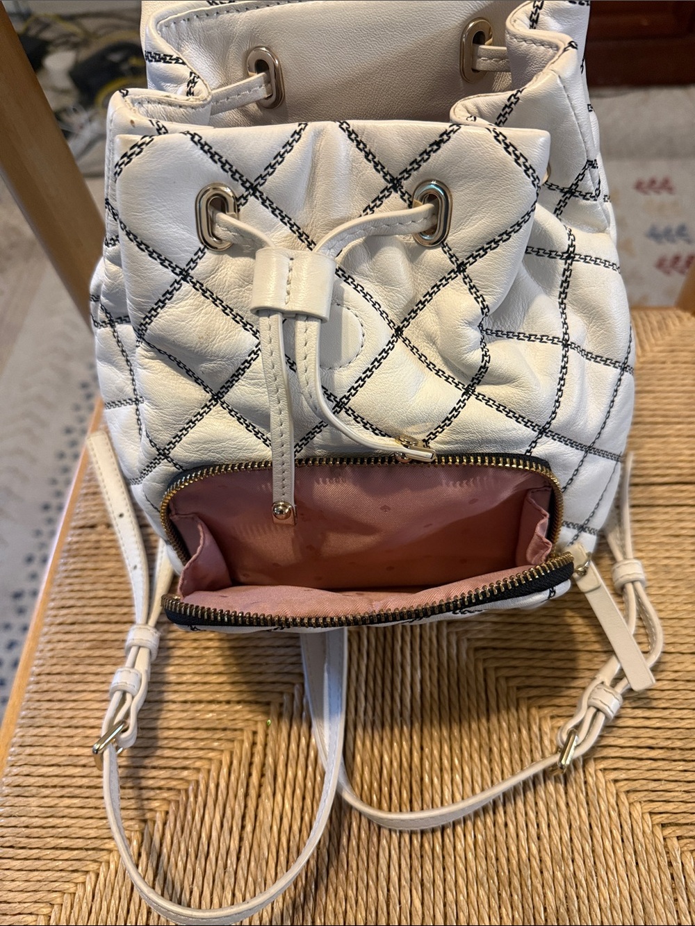 Kate Spade Natalia - Quilted Mini Backpack black & white with gold tone accents - Picture 8 of 8